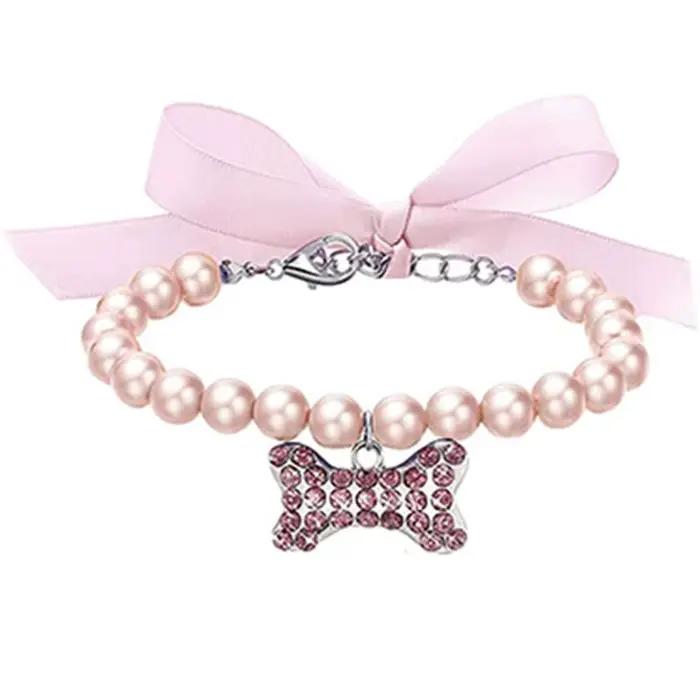 Collier de perles pour animaux de compagnie, bijoux de cou mignons, accessoires pour petits chiens e