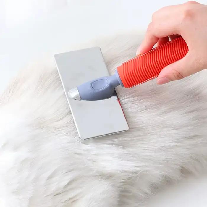 Brosse de Énergie en Silicone pour Chat et Chien, Peigne en Acier Inoxydable avec Poignée Confortabl
