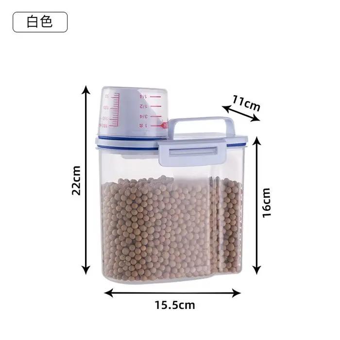Seau de rangement en plastique pour nourriture pour chiens et chats, 1.5kg/2kg, avec tasse graduée, 