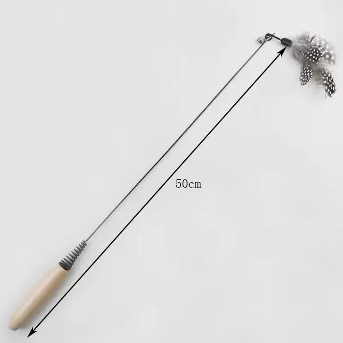 Bâton de chat à ressort avec manche en bois, tête de remplacement de plumes de perles, jouets pour c