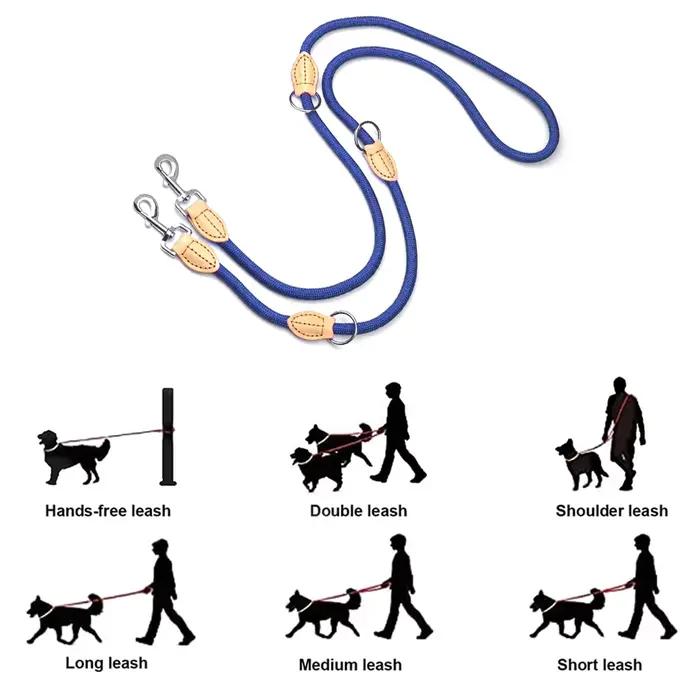 Laisse Double polyvalente pour grand chien de 2e génération, moyenne réglable et en Nylon, laisse ma