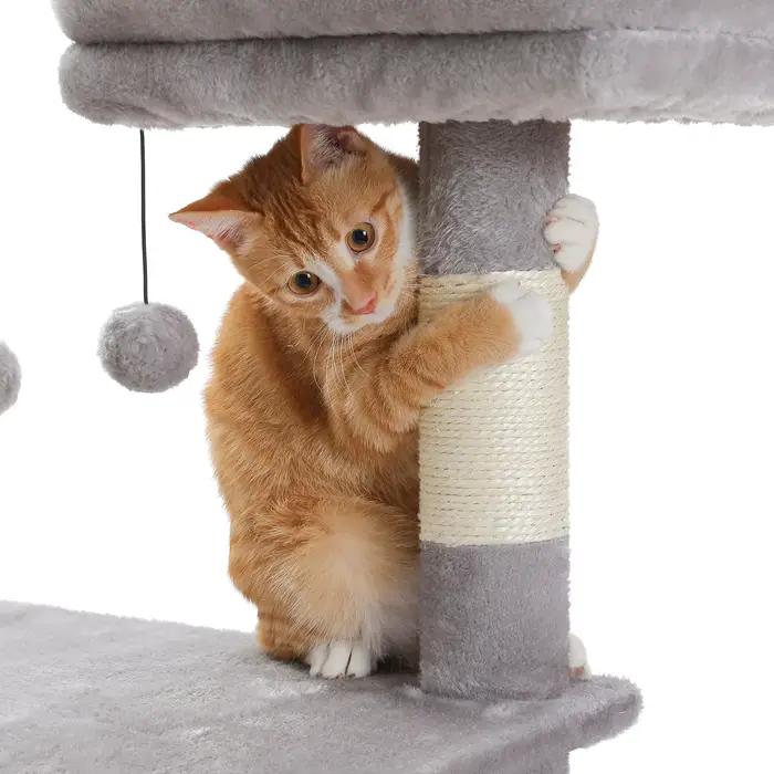 Grand condo pour chats d'intérieur, arbre à chat avec hamac, griffoirs, 2 perchoirs