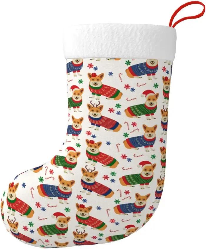 Bas de noël en forme de chien mignon, porte-chaussettes suspendues pour cheminée, ornement pour fami