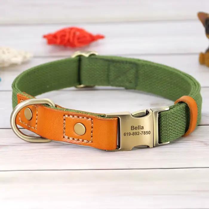 Ensemble de laisse de collier de chiot de chien personnalisé en Nylon, en cuir véritable, plaque sig