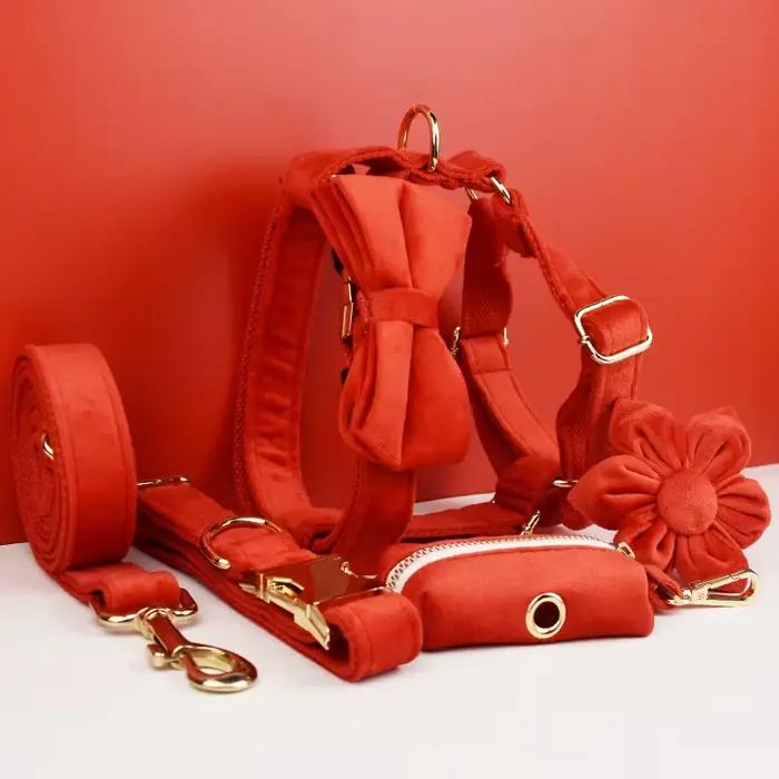 Ensemble collier et laisse pour chien en velours rouge, pour chiens de petite, moyenne et grande tai