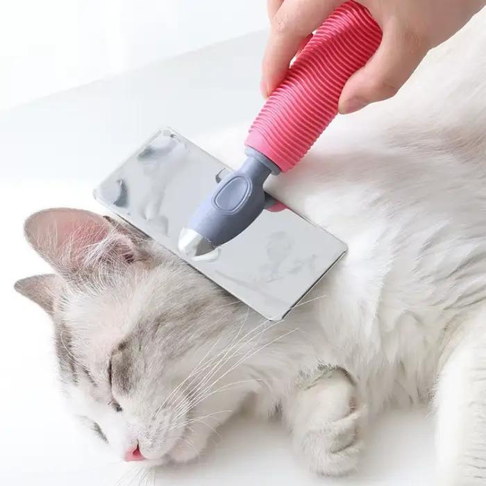Brosse de Énergie en Silicone pour Chat et Chien, Peigne en Acier Inoxydable avec Poignée Confortabl