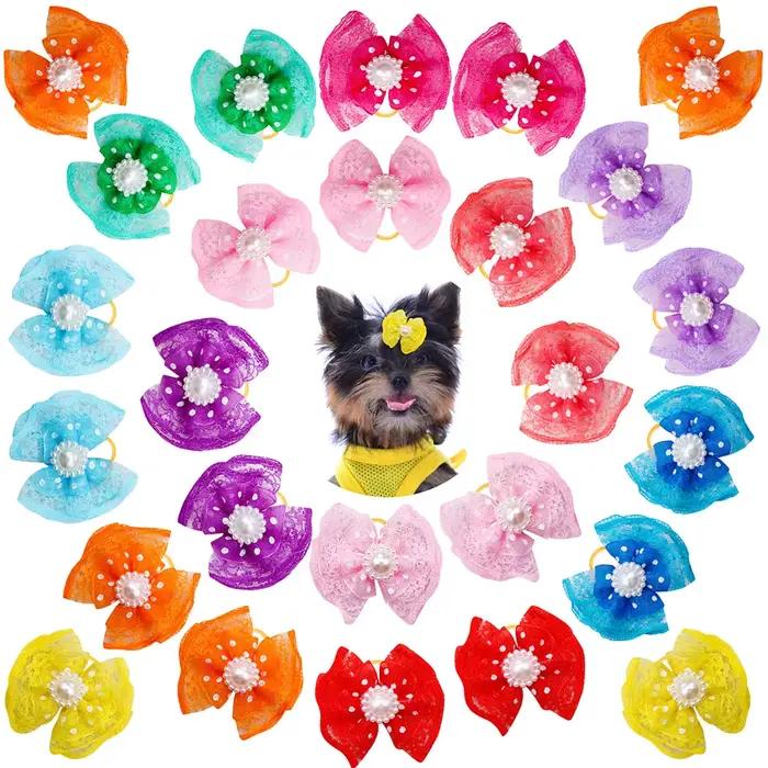 100 pièces en vrac accessoires de cheveux de chien de compagnie arcs de cheveux de chien avec dioman