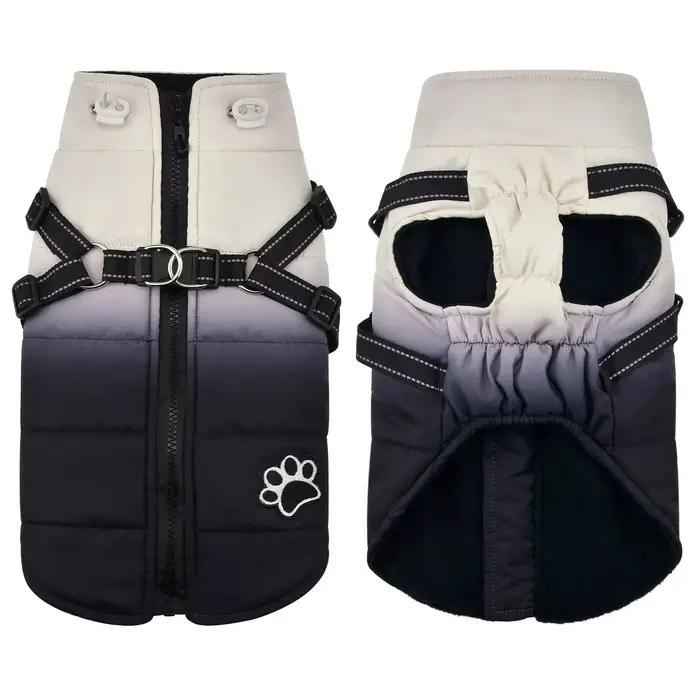 Veste d'hiver avec harnais pour chien, manteaux chauds à fermeture éclair au dos pour petits, moyens
