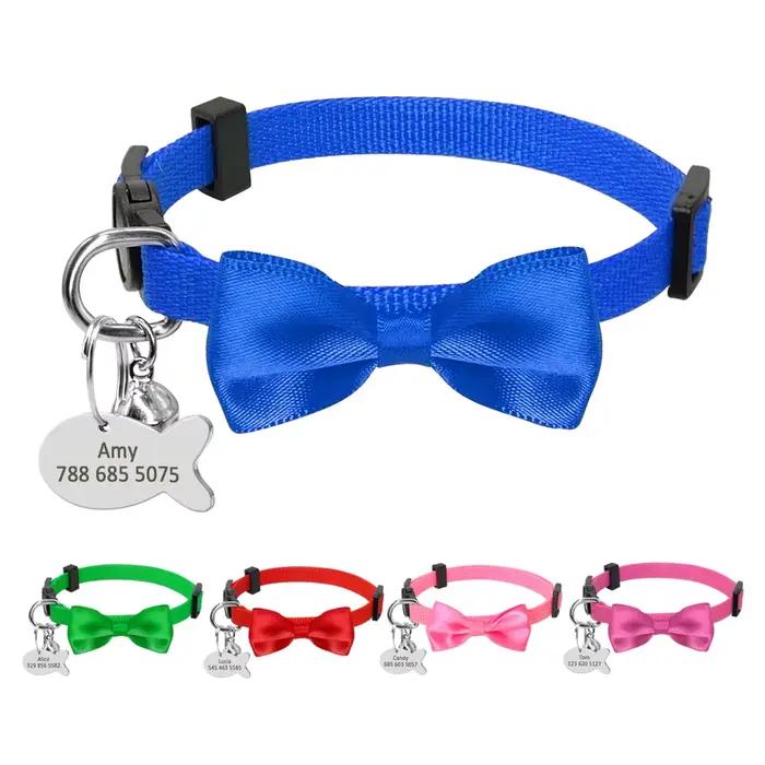 Collier en Nylon réglable pour chat gravé, étiquette d'identification personnalisée mignonne pour ch