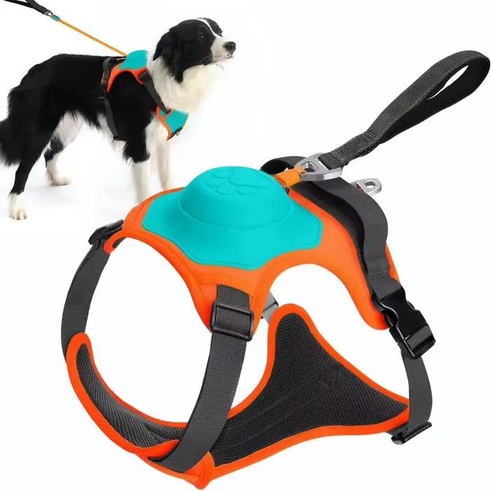 Harnais et laisse rétractable intégrés pour chien, anti-éclatement, réfléchissant, imperméable, sang