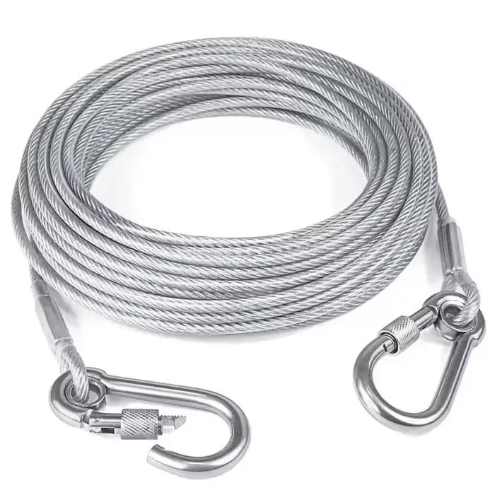 Laisse de câble d'arrimage pour chien à Double tête, corde de traction avec boucle en métal, collier