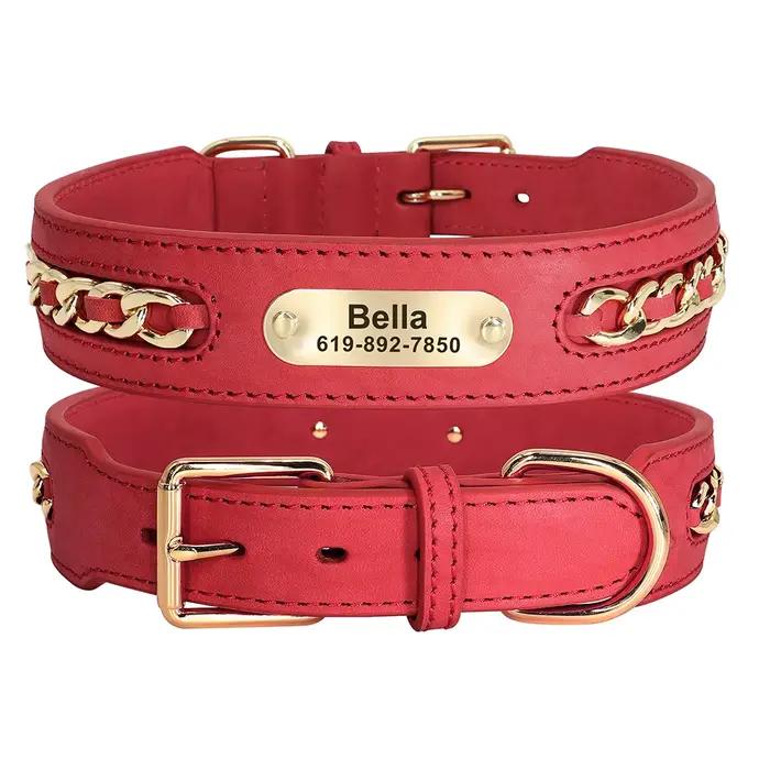 Collier de chien personnalisé en cuir Durable, colliers d'identification avec étiquette de nom Anti-