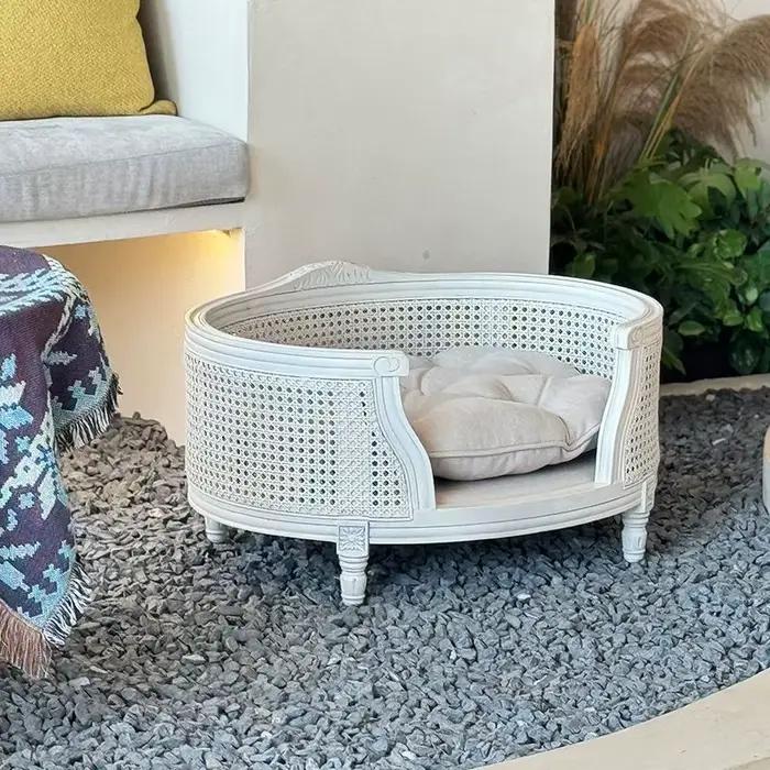 Canapé-lit classique pour chien et chat en bois massif avec coussin, style rétro, pour petits animau