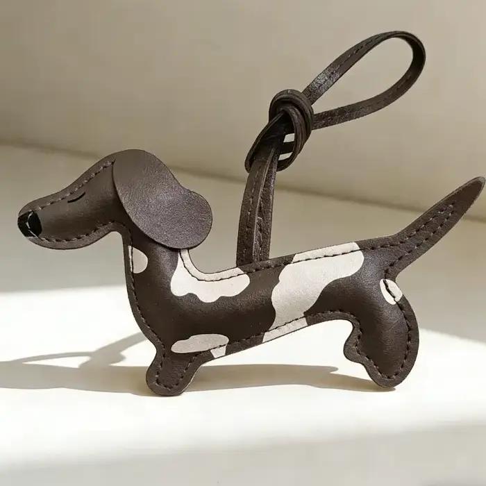 Porte-clés Teckel en Cuir PU, Pendentif Mignon Chiot, Accessoire de Sac, Breloque pour Clés