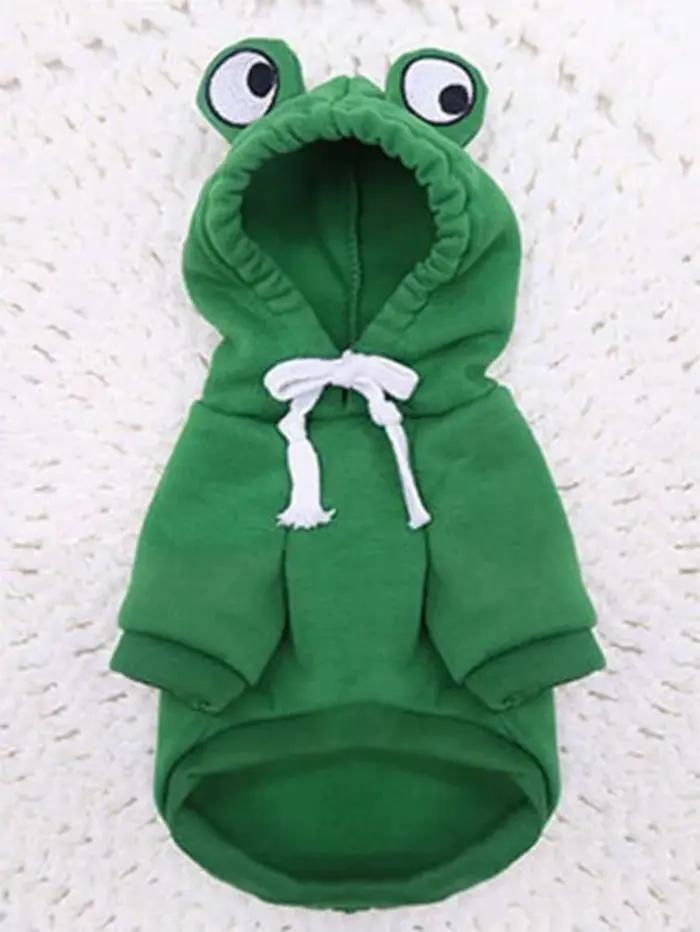 Pull grenouille mignon pour animaux de compagnie, petit et moyen chien, sweat à capuche vert avec de