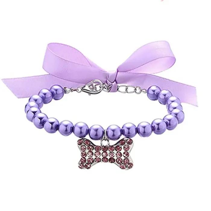 Collier de perles pour animaux de compagnie, bijoux de cou mignons, accessoires pour petits chiens e