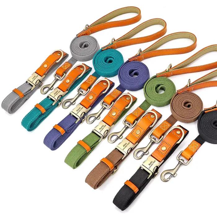 Ensemble de laisse de collier de chiot de chien personnalisé en Nylon, en cuir véritable, plaque sig