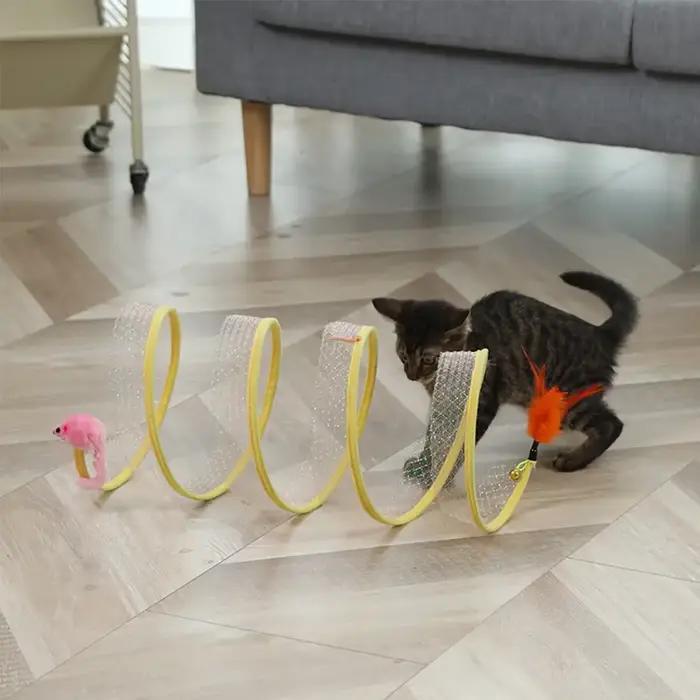 Tunnel pliable Type S pour chat, jouet de printemps, souris avec boules et plis, jouets d'extérieur 