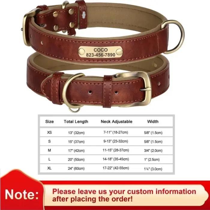 Collier de chien personnalisé en cuir personnalisé colliers de chien rembourrés doux collier d'étiqu