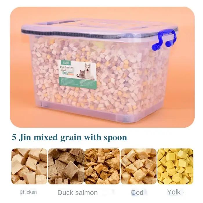 Snacks séchés au congélateur pour animaux de compagnie, poulet, canard, poitrine de poulet, seau