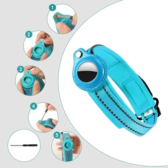 Collier réfléchissant pour chien AirTag, collier pour chien robuste avec support AirTag réglable, ac