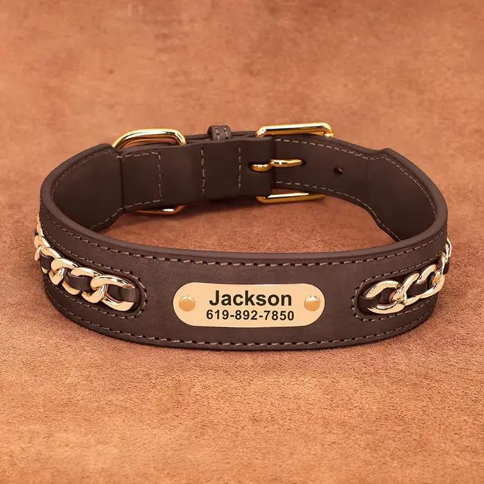 Collier de chien personnalisé en cuir Durable, colliers d'identification avec étiquette de nom Anti-
