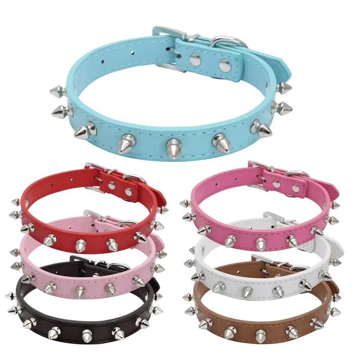 1pc Cool chat chien collier en cuir à pointes cloutées colliers pour petits moyens colorés animaux c