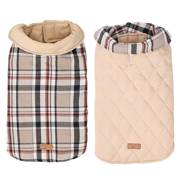 Veste imperméable pour chien, motif vérifié, vêtements réversibles pour petits, moyens et grands chi