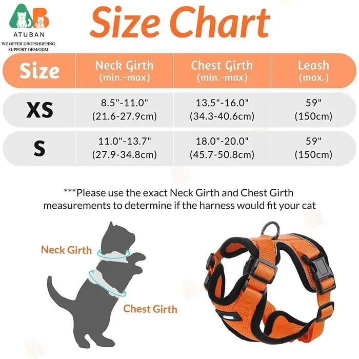 ATUBAN harnais et laisse pour chat pour la marche, harnais de gilet doux et réglable anti-fuite pour