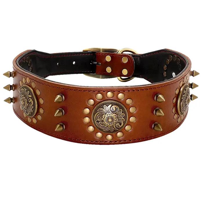 Grand collier pour chien en cuir, colliers cloutés à pointes Pitbull pour chiens de taille moyenne e