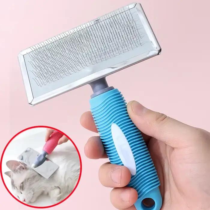 Brosse de Énergie en Silicone pour Chat et Chien, Peigne en Acier Inoxydable avec Poignée Confortabl