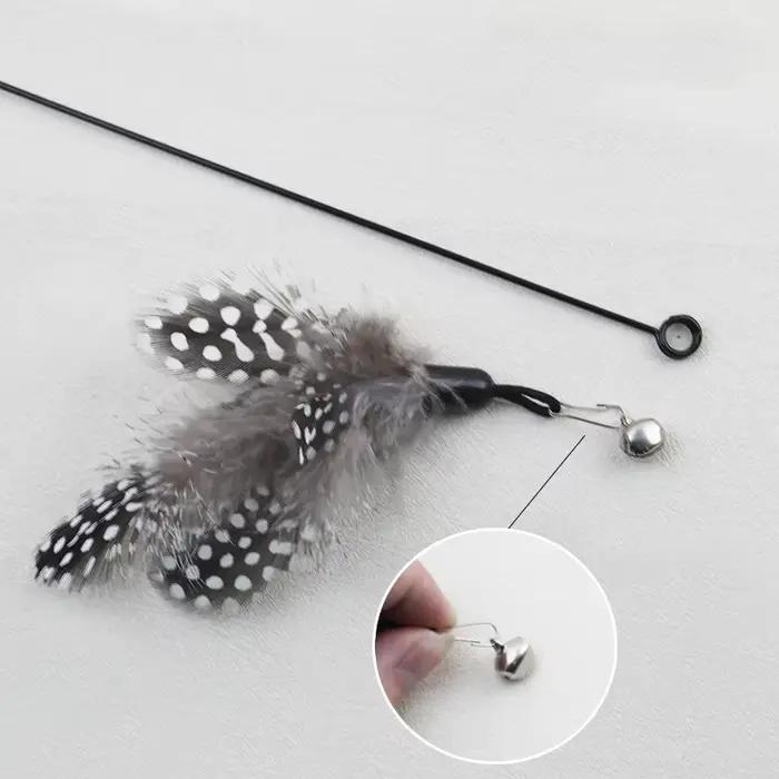 Bâton de chat à ressort avec manche en bois, tête de remplacement de plumes de perles, jouets pour c
