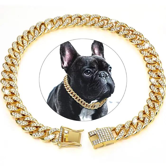 Collier cubain en diamant pour chien, chaîne de marche en métal avec boucle sécurisée, collier cubai