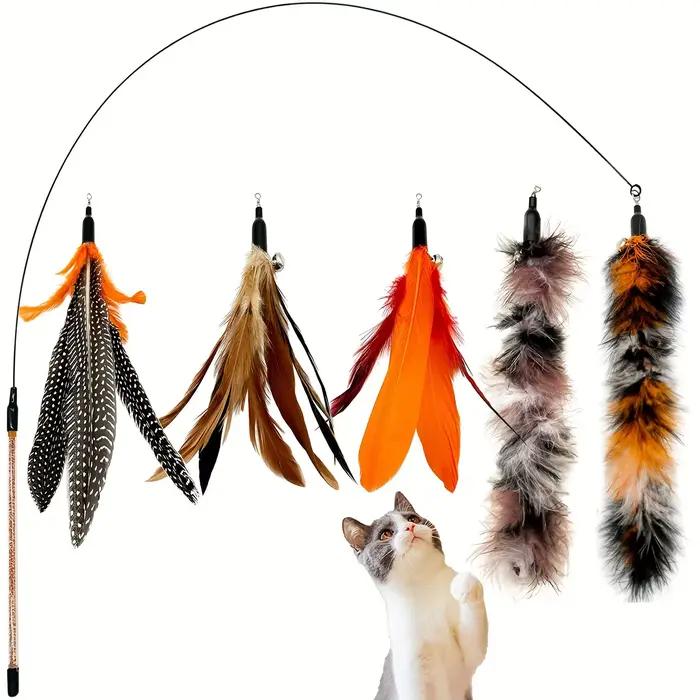 6 pièces jouet pour chat plume remplacement baguette pour chat recharges plumes d'oiseau naturelles 