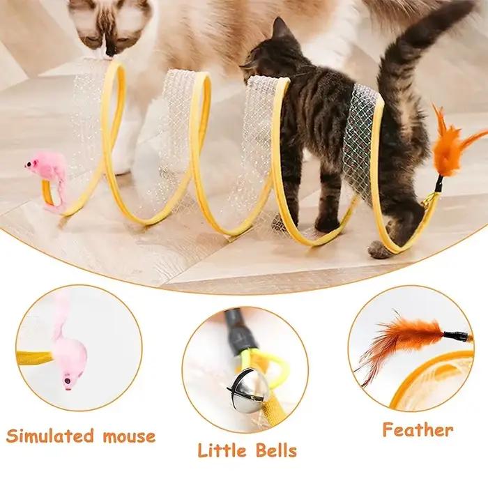 Tunnel pliable Type S pour chat, jouet de printemps, souris avec boules et plis, jouets d'extérieur 