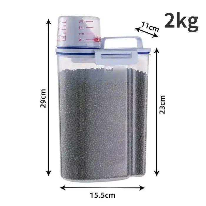 Seau de nourriture pour chien et chat, réservoir de stockage en plastique avec tasse à mesurer, pot 