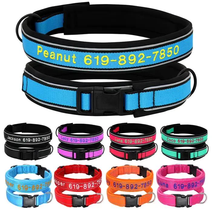 Collier de chien brodé personnalisé en Nylon réfléchissant, accessoires de nom d'identification pers