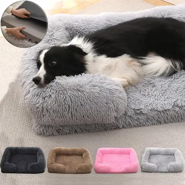 Lit carré en peluche pour animaux de compagnie, coussin épaissi, maison pour chiens et chats, canapé