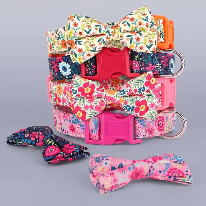 Collier de chien en Nylon imprimé Floral, collier de printemps réglable avec nœud papillon pour peti