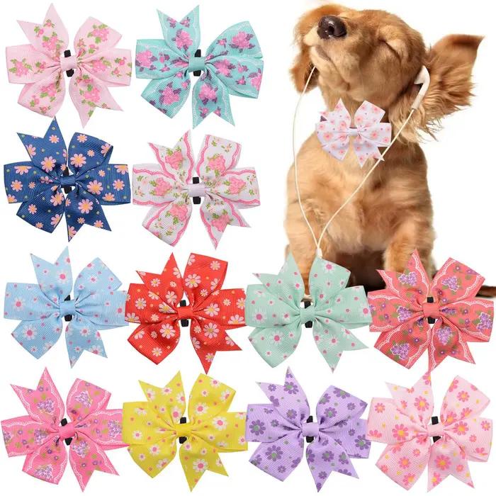 50/100 pièces collier à fleurs printemps chien fournitures coulissant chien nœud papillon collier po