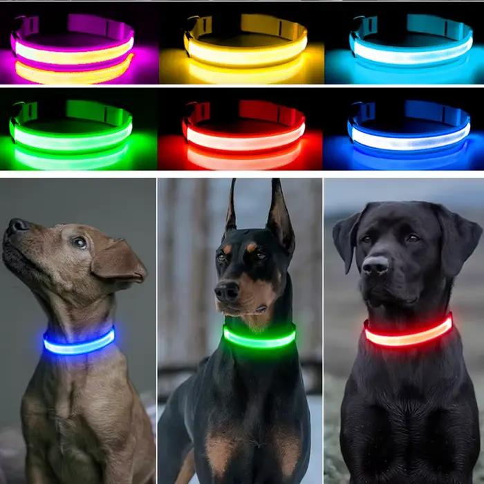 Collier lumineux LED réglable pour chien, Recharge USB, clignotant, Anti-perte/éviter les accidents 