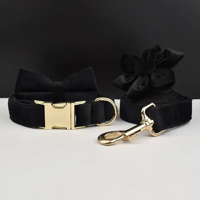 Ensemble collier et laisse pour chien en velours noir, pour chiens de petite, moyenne et grande tail