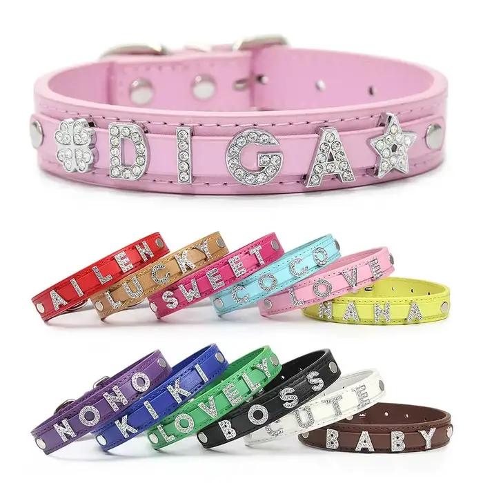 (Lettre de strass scintillante gratuite) collier de chien de chat de compagnie personnalisé colliers