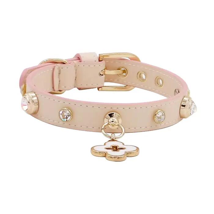 Collier pour animaux de compagnie en cuir véritable souple avec pendentif breloque chat et grand dia