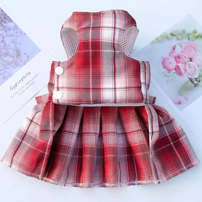 Robe en treillis pour chien, ensemble harnais et laisse, jolis vêtements pour petit chien, Chihuahua