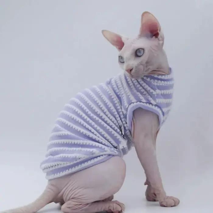 Chemise à fond rayé pour chat Sphinx, vêtements d'été mignons, vêtements respirants pour animaux de 