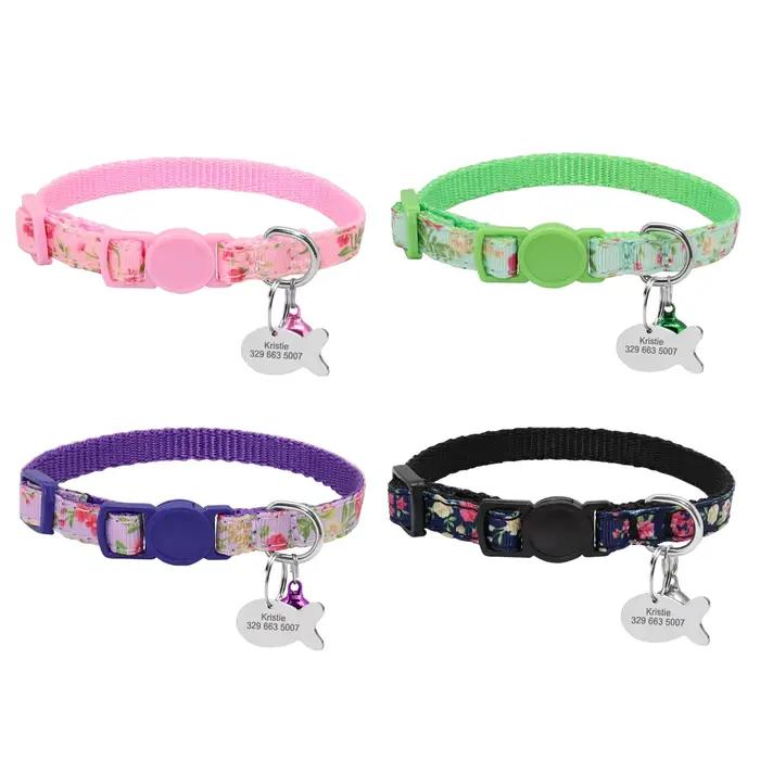 Collier en Nylon réglable pour chat gravé, étiquette d'identification personnalisée mignonne pour ch