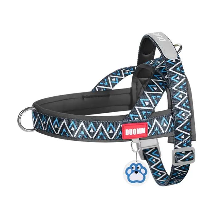 Harnais pour chien selle imprimée à la mode, gilet rembourré doux réglable sans traction avec poigné