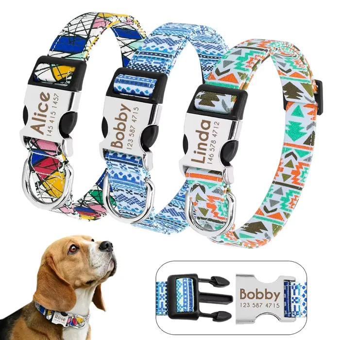 Collier de chien en nylon personnalisé, collier pour animaux de compagnie, étiquette d'identificatio
