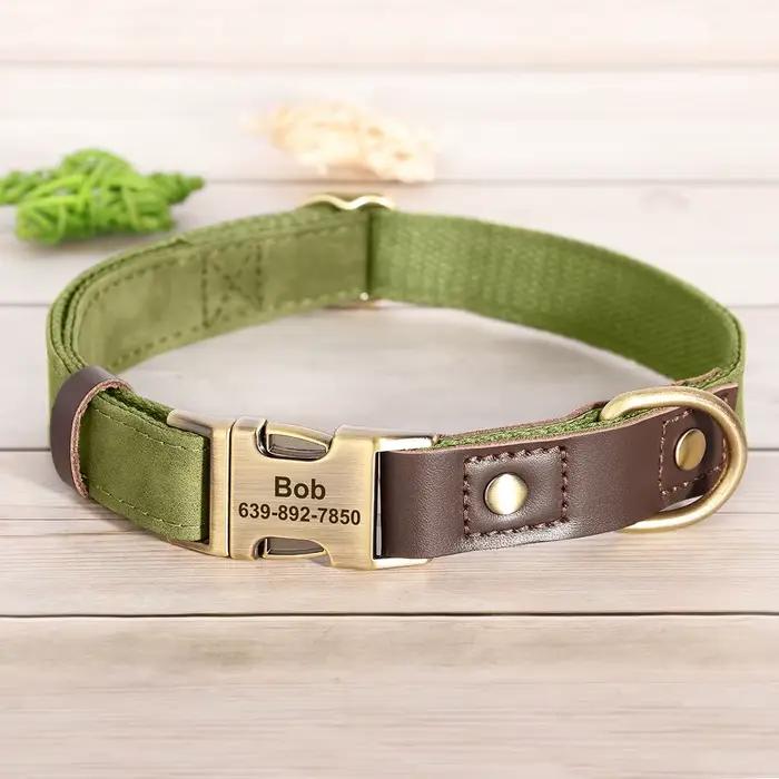 Collier de chien en cuir PU personnalisé gratuit colliers de chien gravés réglable boucle pour anima